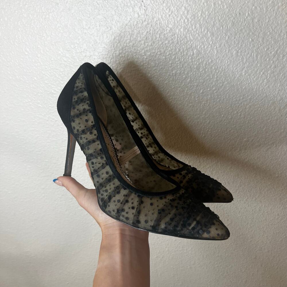 Sam Edelman hazel black Velvet Dot Tulle Stilleto Pumps Heels WOMENS 10